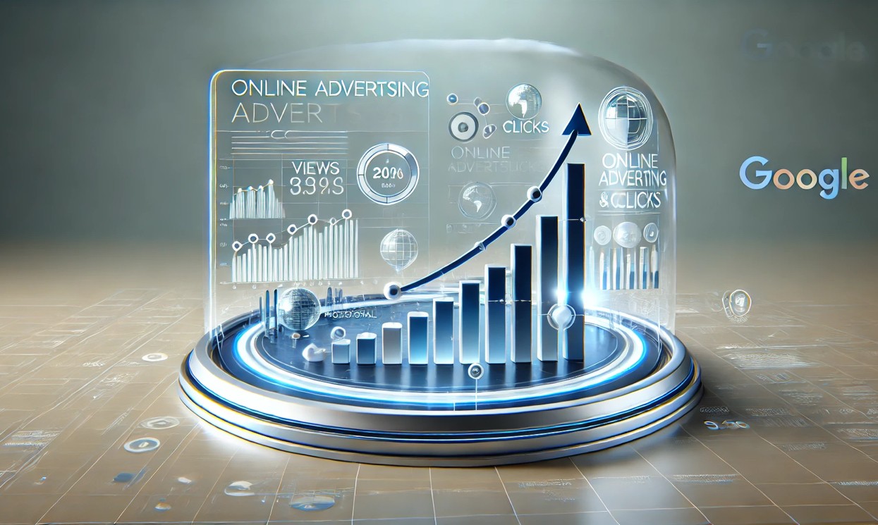 Immagine di un grafico di pubblicità online con un aumento delle visualizzazioni e dei clic.