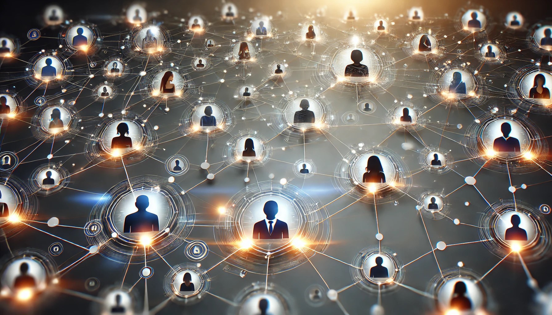 Rappresentazione grafica di una rete sociale con persone connesse tra loro