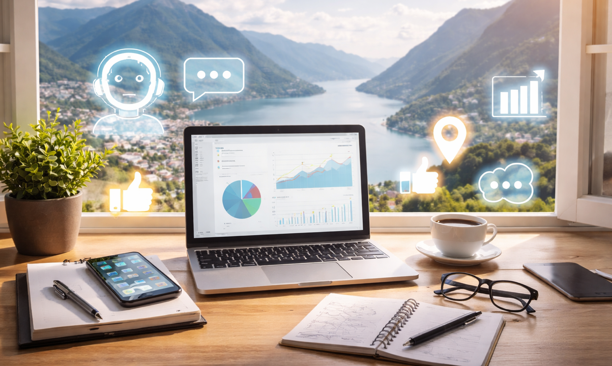 Immagine di uno spazio di lavoro con vista su Lugano